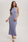 Chambray Blue High Neck Side Slit Midi Dress
