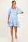 Blue Floral Embroidered Smocked Maternity Dress