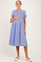 Blue Smocked Gingham Maternity Midi Dress