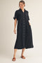 Black Side Slit Button Down Midi Dress