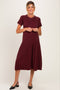Burgundy Short Sleeve Sweater Rib Maternity Midi Dress