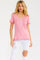 Pink Floral Ruffle Trim Henley Top