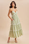 Mint Cream Printed Lace Tiered Maxi Dress