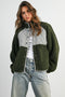 Olive Plaid Sherpa Colorblock Jacket