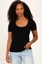 Black Lace Trim Ribbed Top
