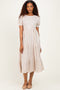 Cream/ Mocha Striped Short Sleeve Tiered Maxi Dress