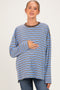 Blue Striped Oversized Crewneck Maternity Long Sleeve Top