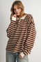 Brown Striped Oversized Long Sleeve Polo