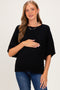 Black Oversized Maternity Short Sleeve Sweater Top