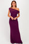 Plum Mesh Off Shoulder Ruched Maxi Dress
