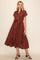 Brown Polka Dot Pleated Midi Dress