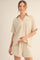 Oatmeal Embroidered Detail Collared Boxy Top