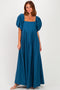 Teal Square Neck Puff Sleeve Maxi Dress