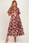 Mahogany Floral Square Neck Puff Sleeve Maternity Midi Dress