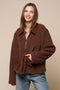 Brown Contrast Collar Zip Up Fleece Jacket