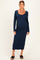Navy Scoop Neck Long Sleeve Maternity Midi Dress