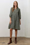 Dark Green Floral Button Down Shirt Dress