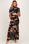 Multicolor Floral Mesh Ruched Maternity Maxi Dress