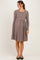 Taupe/ Off White Striped Long Sleeve Maternity Nursing Dress