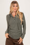 Olive Long Sleeve Button Front Long Sleeve Fitted Top