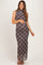 Brown Plaid Mesh Mock Neck Ruched Maternity Dress