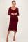 Burgundy Ruched Ruffle Hem Maternity Midi Dress