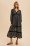 Black Floral Lace Trim Floral Midi Dress