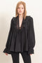 Black Ruffle Lace Tie Neck Blouse