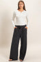 Black Waffle Knit Drawstring Wide Leg Pants