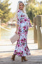 Ivory Floral Draped 3/4 Sleeve Maternity Maxi Dress