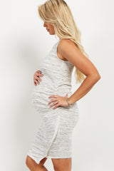 PinkBlush Grey Faux Wrap Fitted Terry Maternity Dress