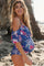 Periwinkle Floral Ruffle Trim Ruched One-Piece Maternity Swimsuit