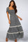 Black Floral Square Neck Smocked Front Lace Trim Maxi Dress