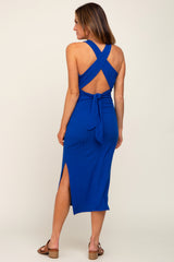 Royal Blue Knit Cross Back Midi Dress