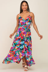 Royal Blue Floral Hi-Lo Wrap Maxi Dress