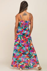 Royal Blue Floral Hi-Lo Wrap Maxi Dress