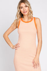 Orange Striped Ribbed Sleeveless Maxi Dress