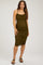 Olive Ruched Mesh Square Neck Maternity Midi Dress