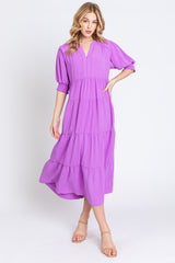 Lavender Short Sleeve Tiered Midi Dress