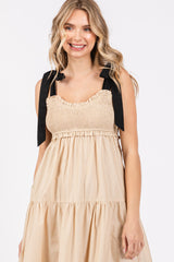 Taupe Contrast Shoulder Straps Maxi Dress