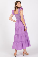 Lavender Embroidered Smocked Midi Dress