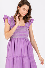 Lavender Embroidered Smocked Midi Dress