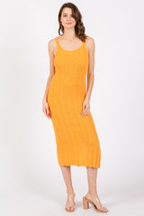 Orange Rib Knit Side Slit Maxi Dress