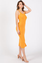 Orange Rib Knit Side Slit Maxi Dress