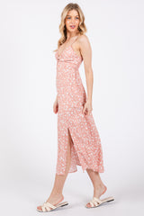 Pink Floral Side Slit Midi Dress