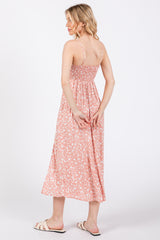 Pink Floral Side Slit Midi Dress