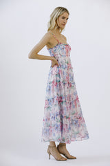 Multicolor Floral Chiffon Ruffle Tiered Maxi Dress