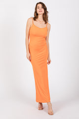 Orange Ribbed Fitted Maxi Dress