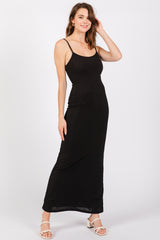 Black Ribbed Fitted Maxi Dress