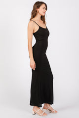 Black Ribbed Fitted Maxi Dress